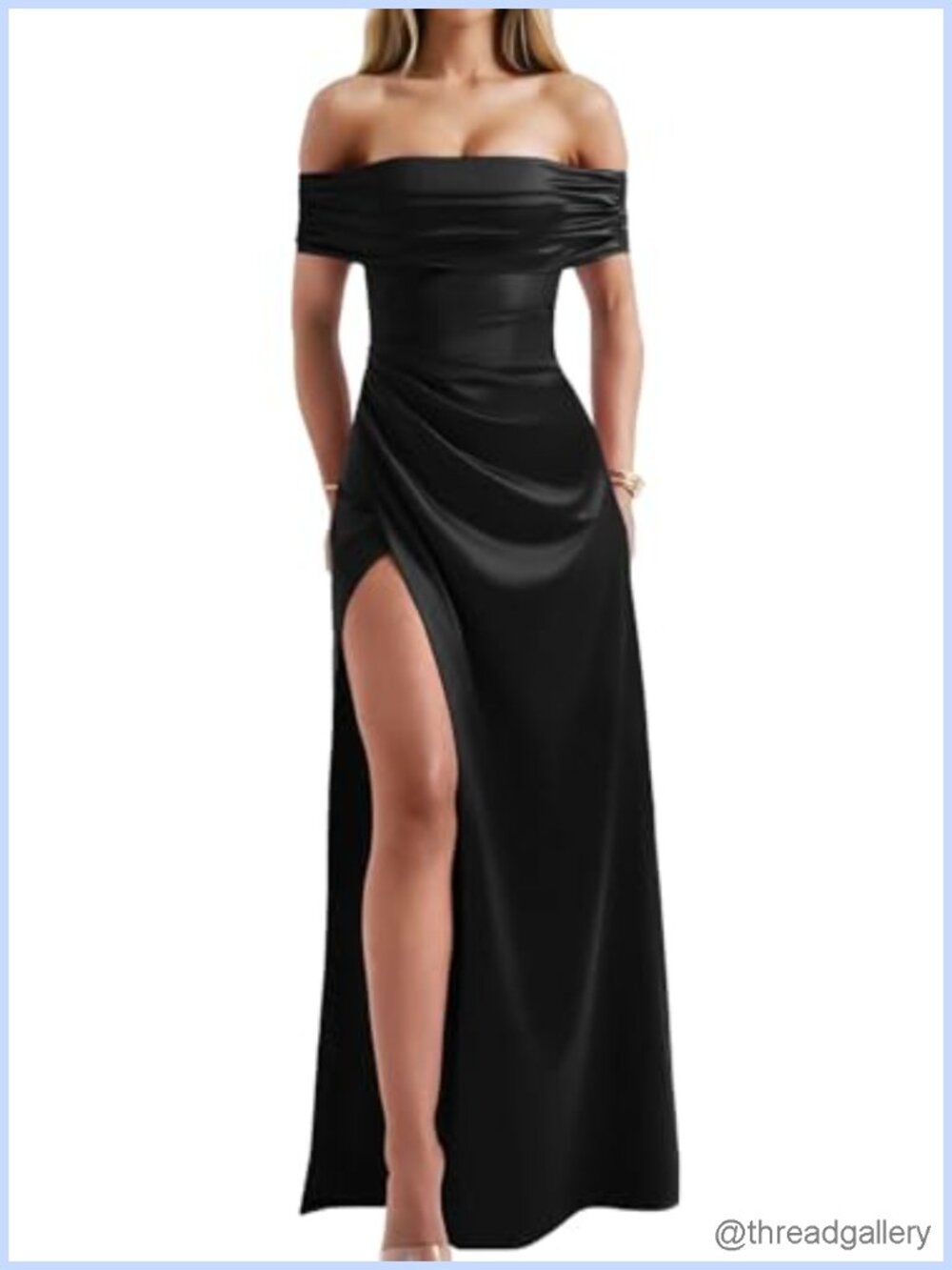 Off Shoulder High Split Bodycon Evening Wedding Maxi Dress